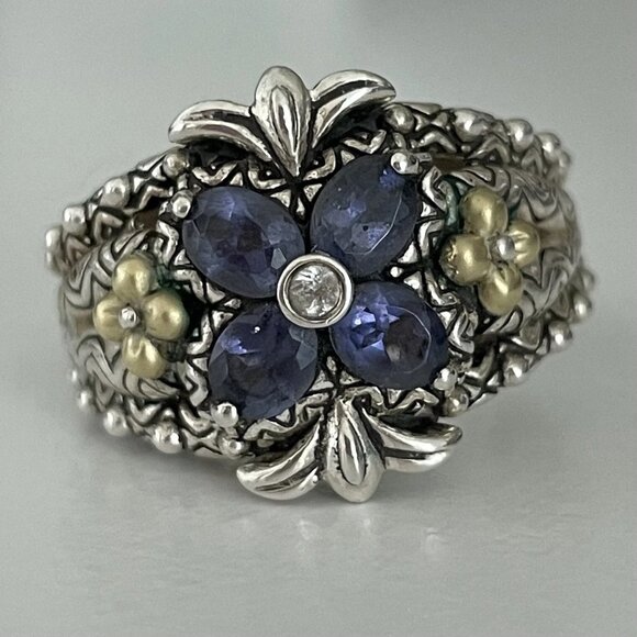 Barbara Bixby Sterling Silver & 18K Blue Topaz Flower Fashion Ring Size 6.25 - Picture 3 of 10